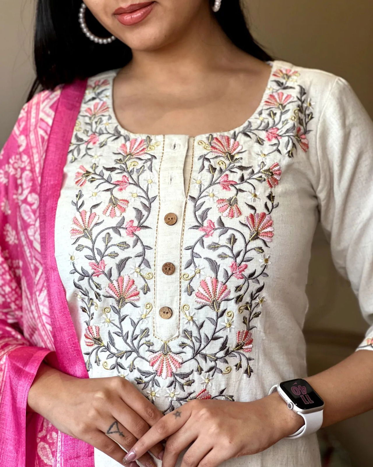 Vt Designer Embroidery Khadi Cotton Kurti With Bottom Dupatta Wholesalers In Delhi
